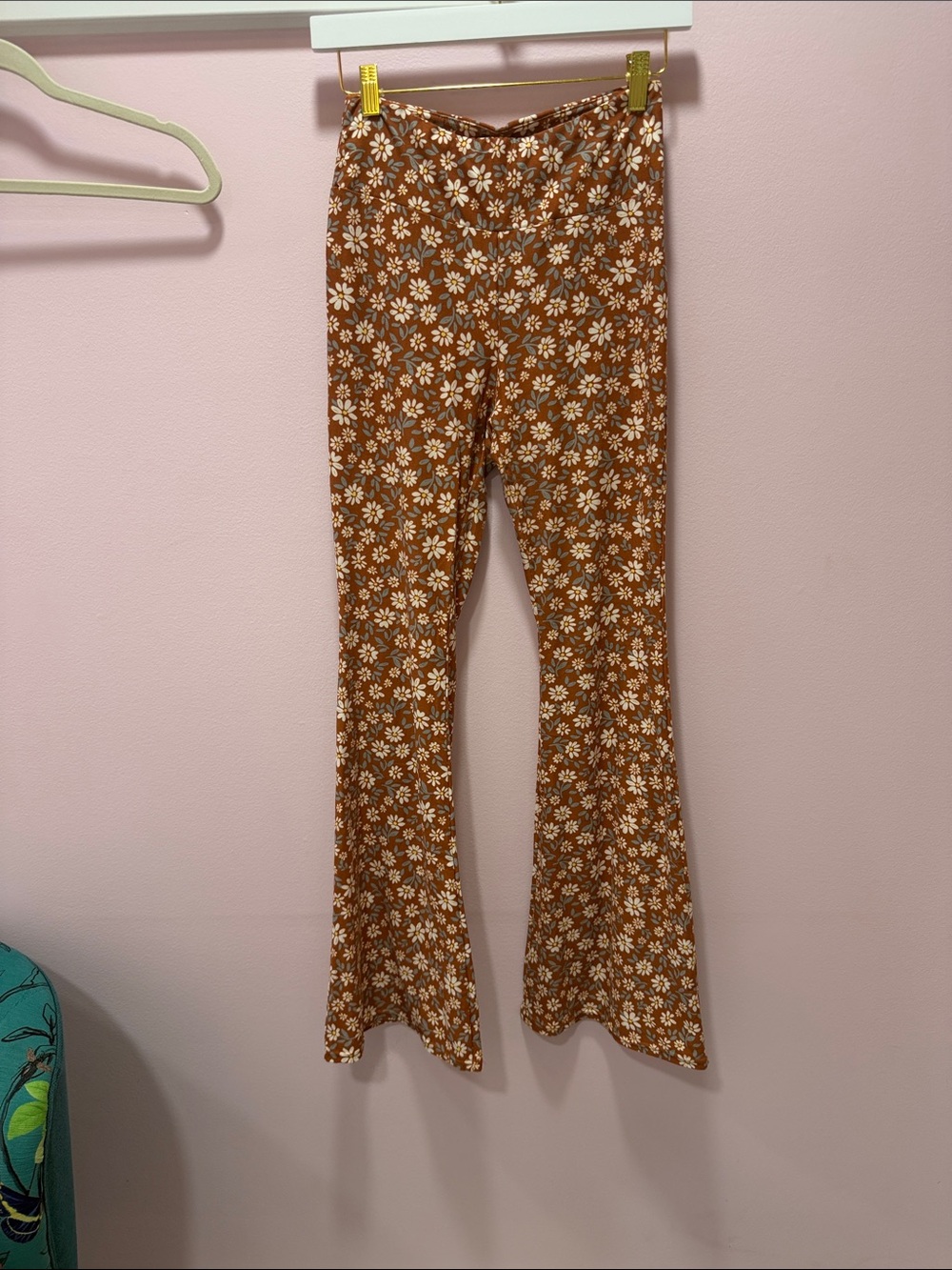 No Boundaries Rust Floral Daisy Flare Pants